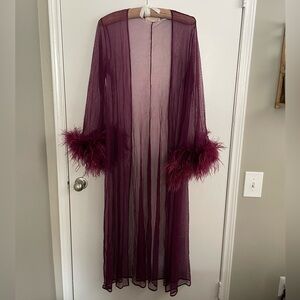 Vintage Frederick's of Hollywood Sheer Robe with Feather Cuffs